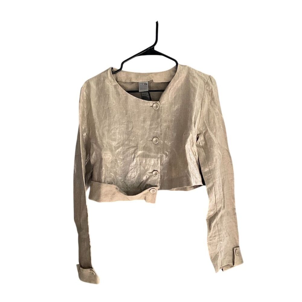 Women's Lilith Beige Linen Crop‎ Jacket M Lightweight Button Casual Spring
